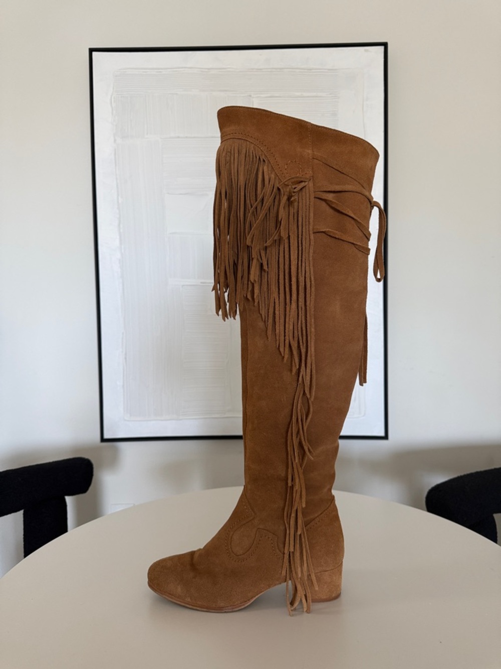 ZARA Festival Fringe Over-the-Knee Suede Boots - Tan - Picture 3 of 12